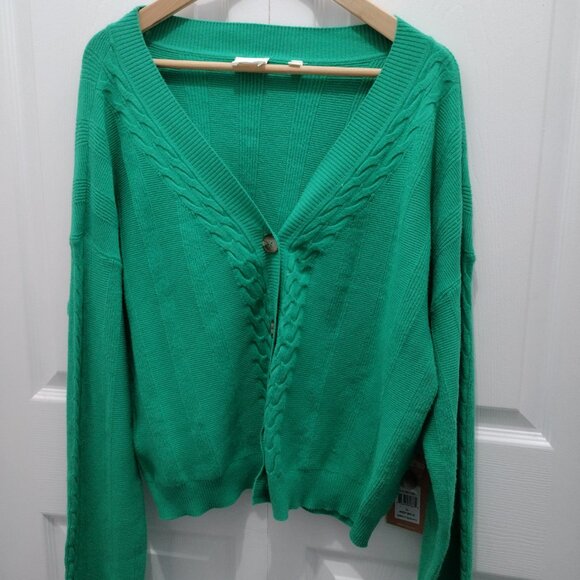 Cyrus NYC Green Cable Knit Cardigan XL Women NWT V-Neck Button Sweater - Picture 2 of 7